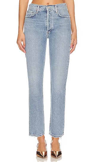 AGOLDE Riley High Rise Straight Crop Jeans in Denim-Light. - size 31 | Revolve Clothing (Global)