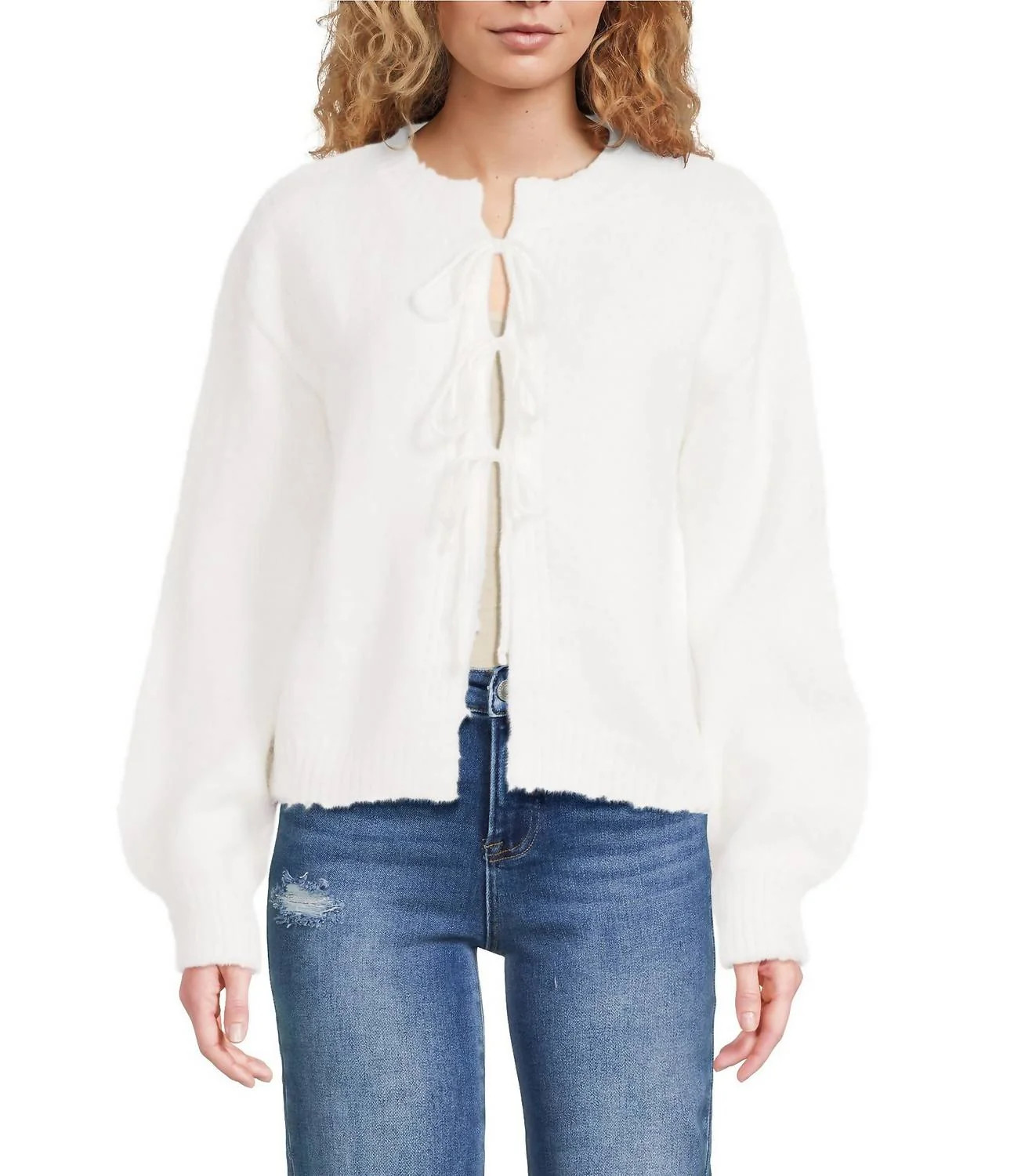 Crew Neck Long Sleeve Tie Front Cardigan In Chattanooga | Shop Simon