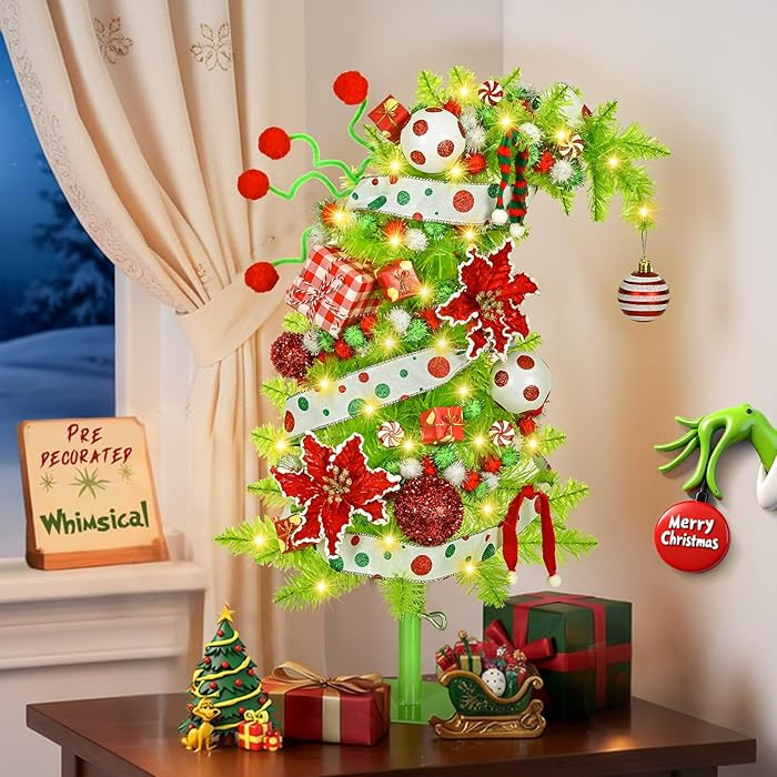 Krelymics 2FT Pre-Decorated Whimsical Small Christmas Tree with Lights, Artificial Bendable Mini ... | Amazon (US)