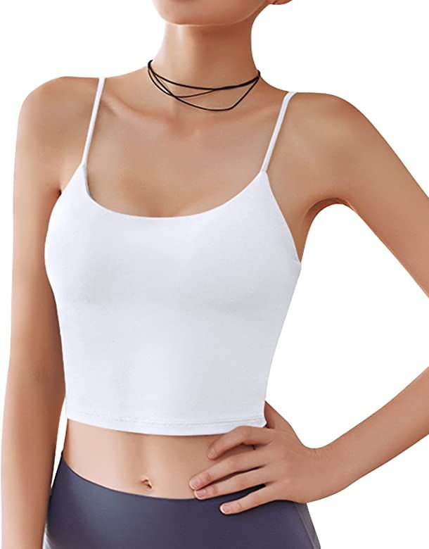 Women's Longline Sports Bra Padded Wirefree Cami Crop Tops Yoga Bras for Running Workout Tank Tops | Amazon (US)
