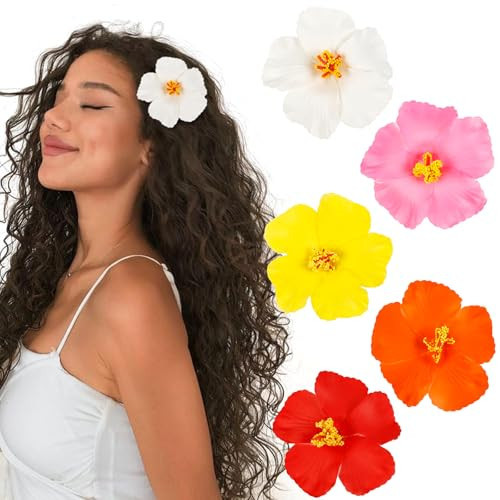 WOVOWOVO Flower Hair Clips for Women 5Pcs Hawaiian Flower Hair Clips 4” Hibiscus Hair Clip Artificial Flowers Clips for Summer Vacation Party Beach Accessories | Amazon (US)