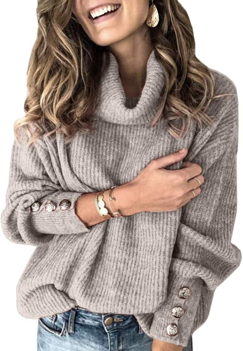 Sovelen Women's Oversized Turtleneck Chunky Pullover Sweaters Cowl Neck Long Sleeve Winter Slouchy L | Amazon (US)