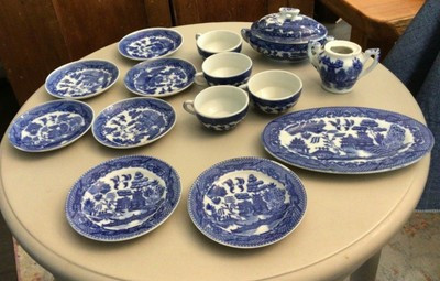 Vintage BLUE WILLOW Child’s Toy Tea Set / Dishes, Japan, 14 pcs | eBay US