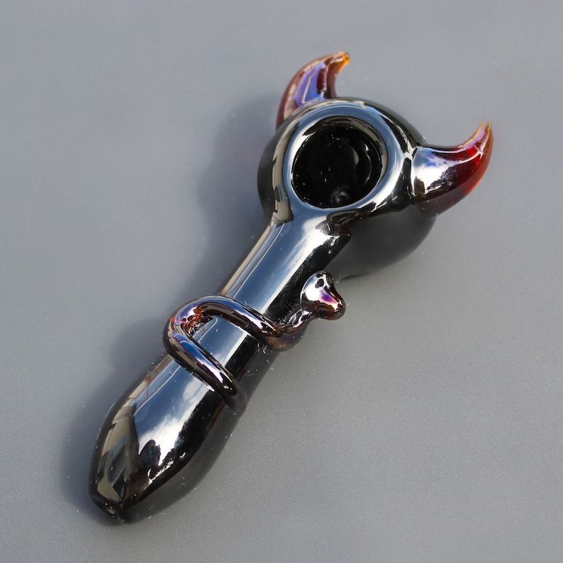 Red Devil Glass Pipe Unique Handmade Girly Black Heady Spoon - Etsy | Etsy (US)