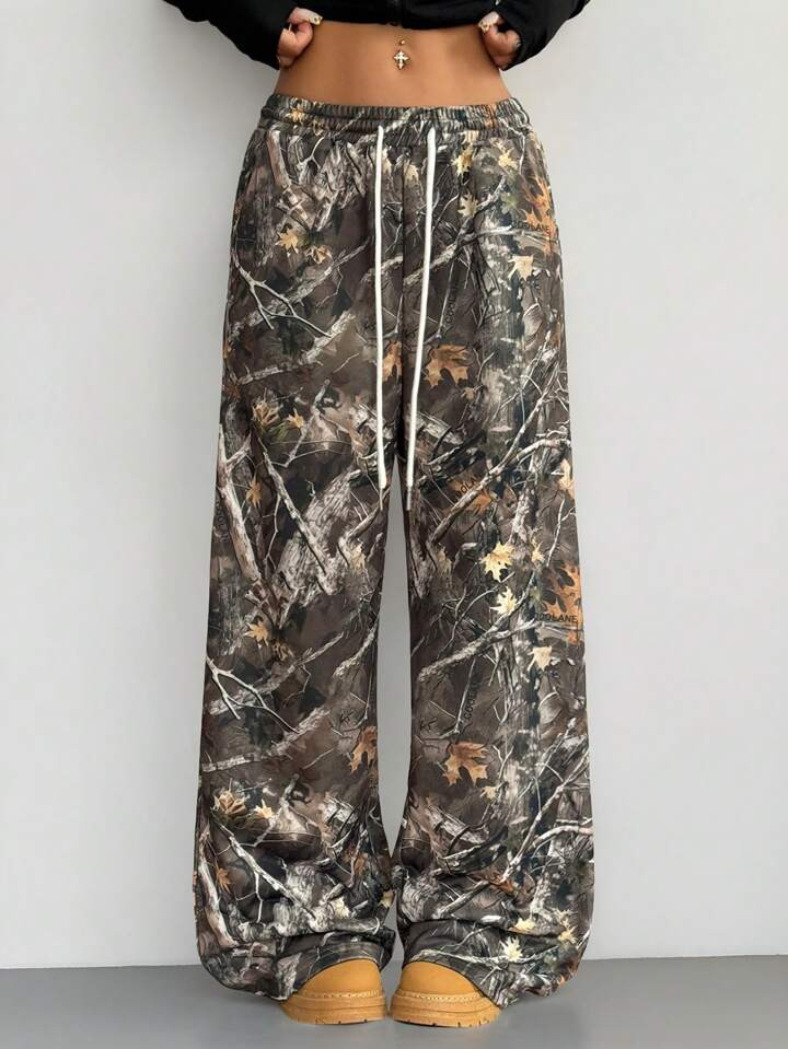 Coolane Women's Spring/Summer Casual Camo Print Drawstring Waist Wide Leg Pants | SHEIN