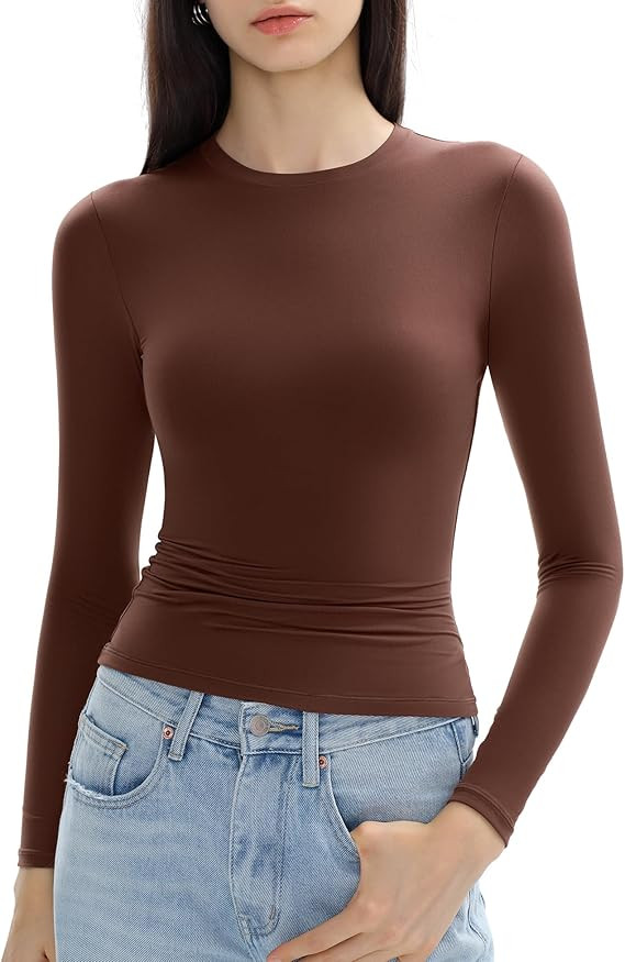 Women's Long Sleeve Shirts Crew Neck Slim Fit Going Out Tops Basic Tees Barely There Collection | Amazon (US)
