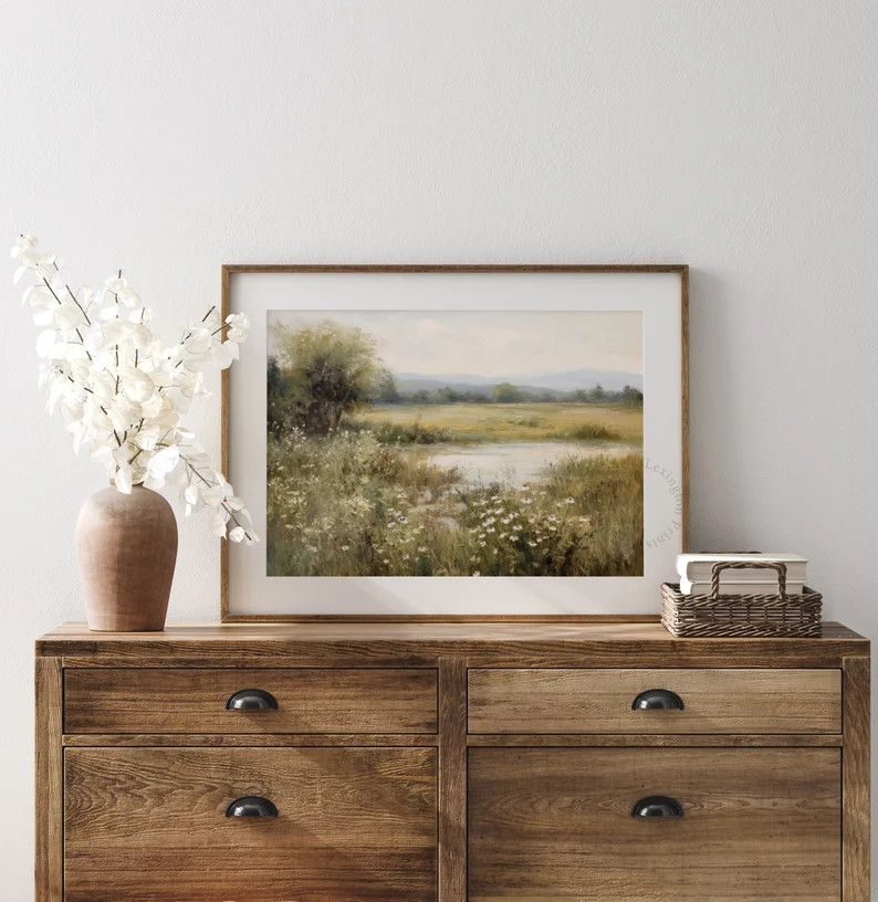 Spring Printable Wildflower Field Landscape Painting, Spring Print Vintage Farmhouse Print Neutra... | Etsy (US)