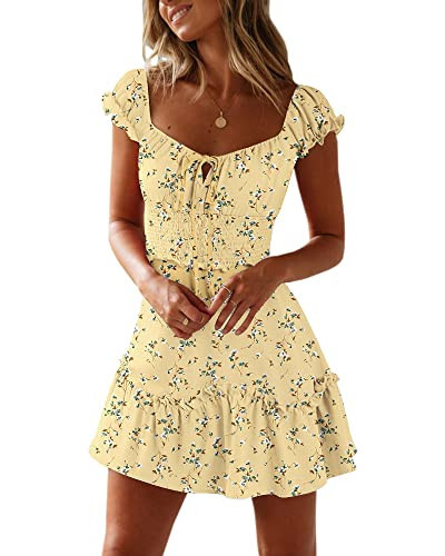 YOBECHO Womens Summer Ruffle Sleeve Sweetheart Neckline Printing Dress Mini Dresses | Amazon (US)