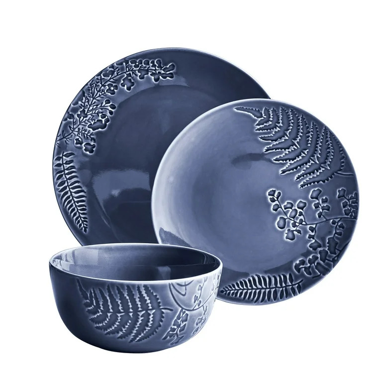 Better Homes & Gardens Ellie Blue Stoneware 12 Piece Dinnerware Set - Walmart.com | Walmart (US)