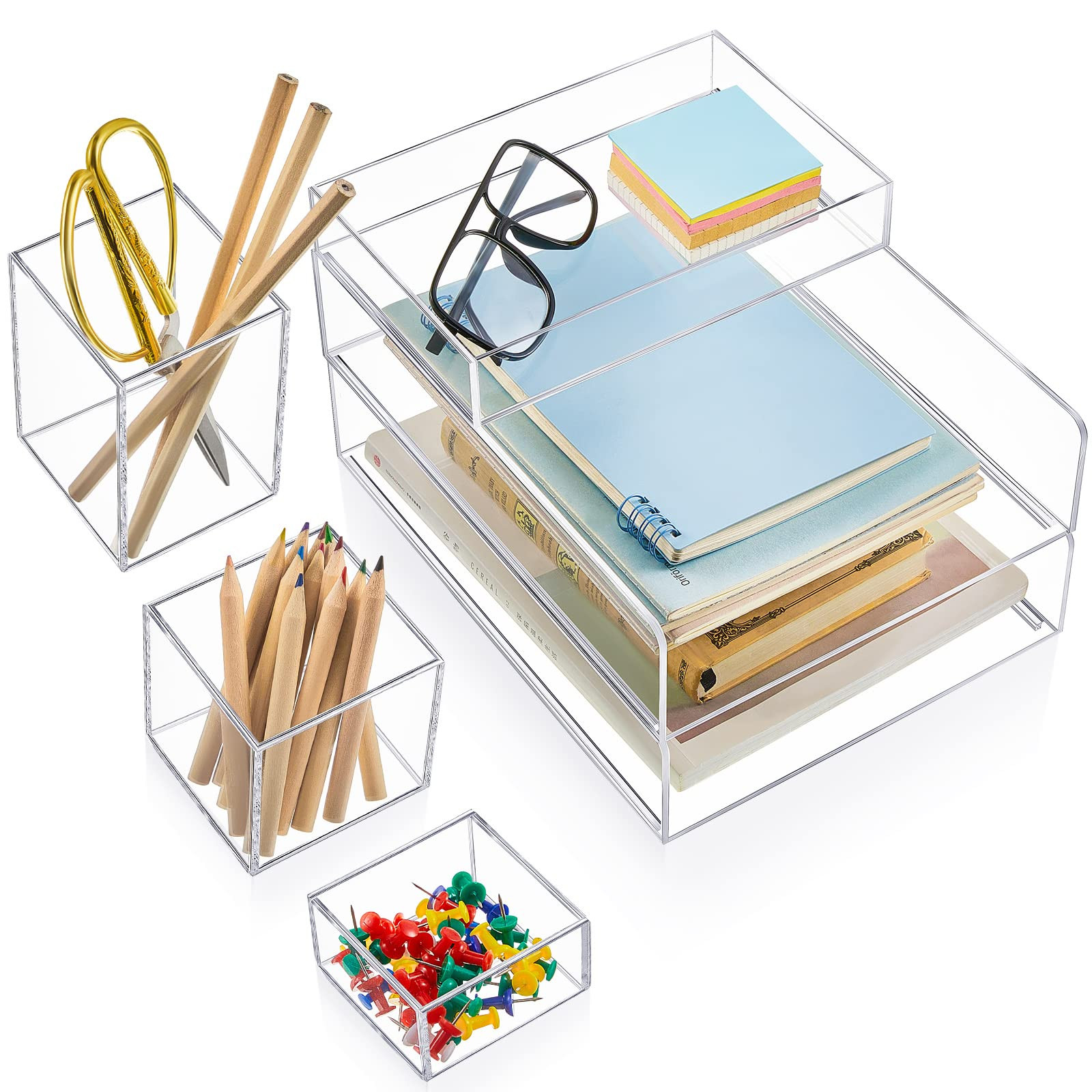 Maitys 6 Pieces Clear Acrylic Desk Organizers and Accessories Set 2 Stackable Paper File Tray Org... | Amazon (US)