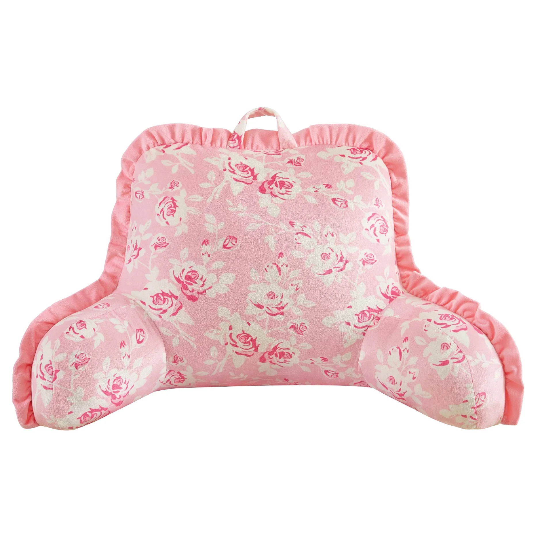 Mainstays Pink Rose Backrest Pillow with Ruffle Trim, 22" H | Walmart (US)