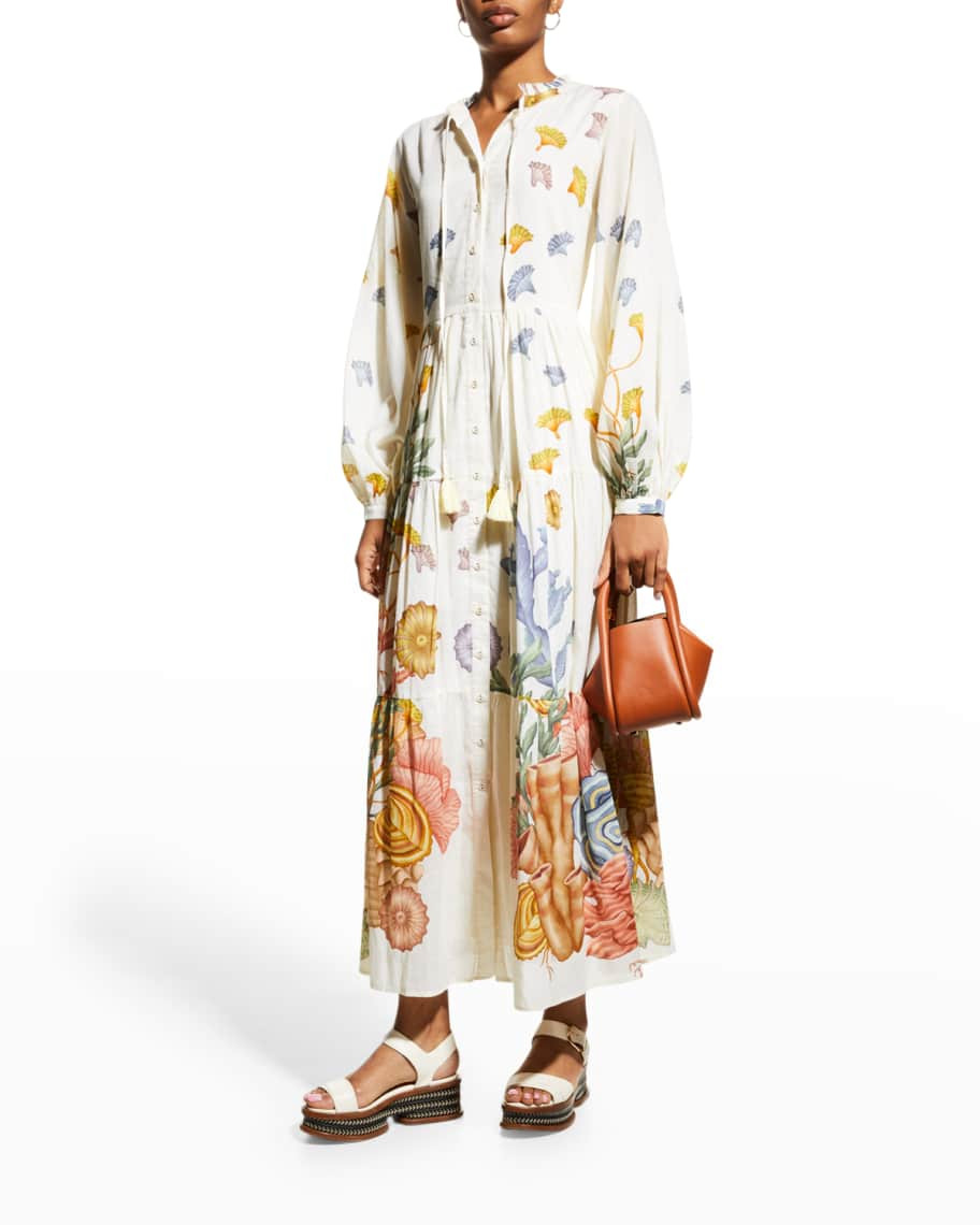 Carolina K Valeria Printed Puff-Sleeve Maxi Dress | Neiman Marcus