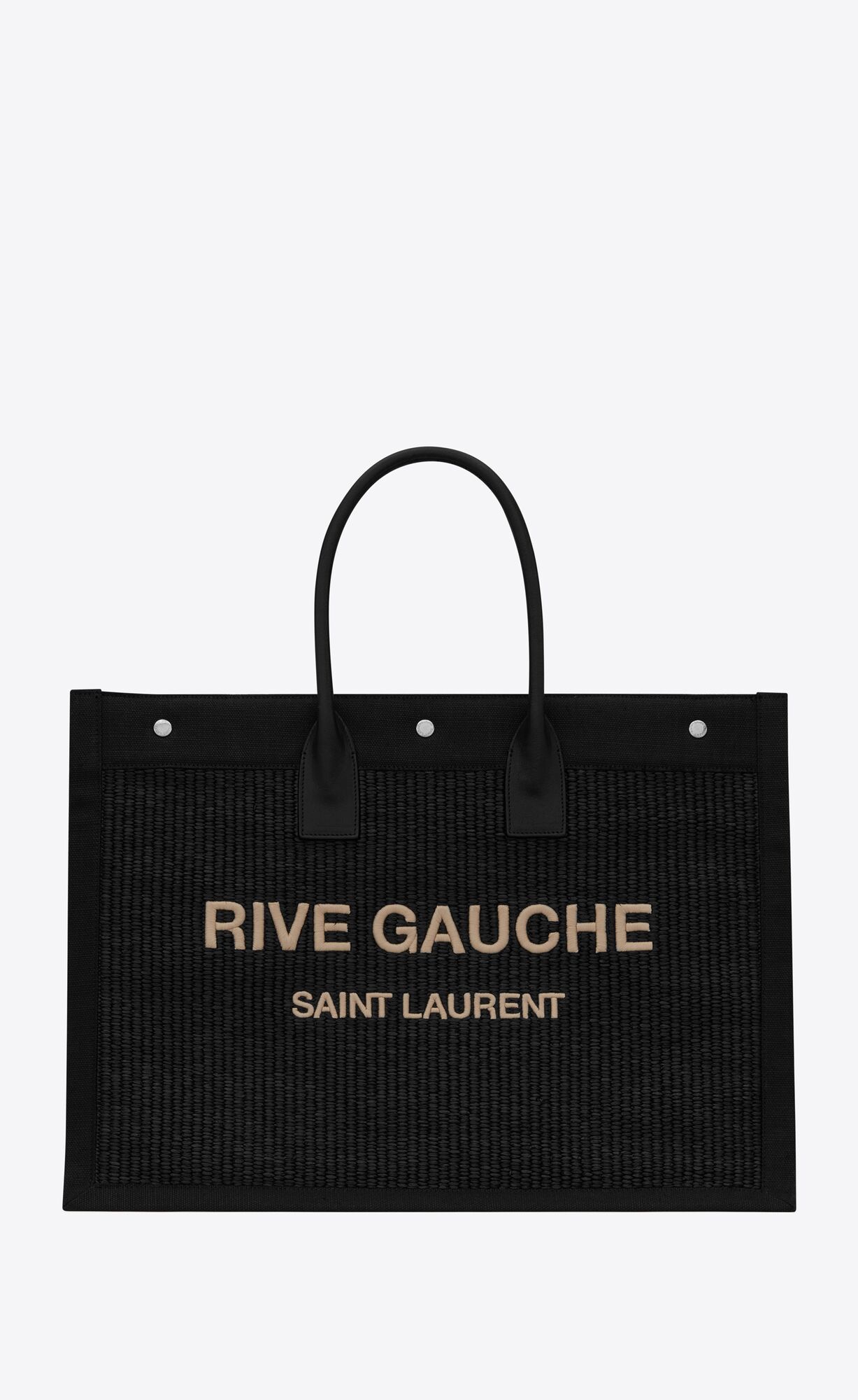 rive gauche large tote bag in embroidered raffia and leather | Saint Laurent Inc. (Global)