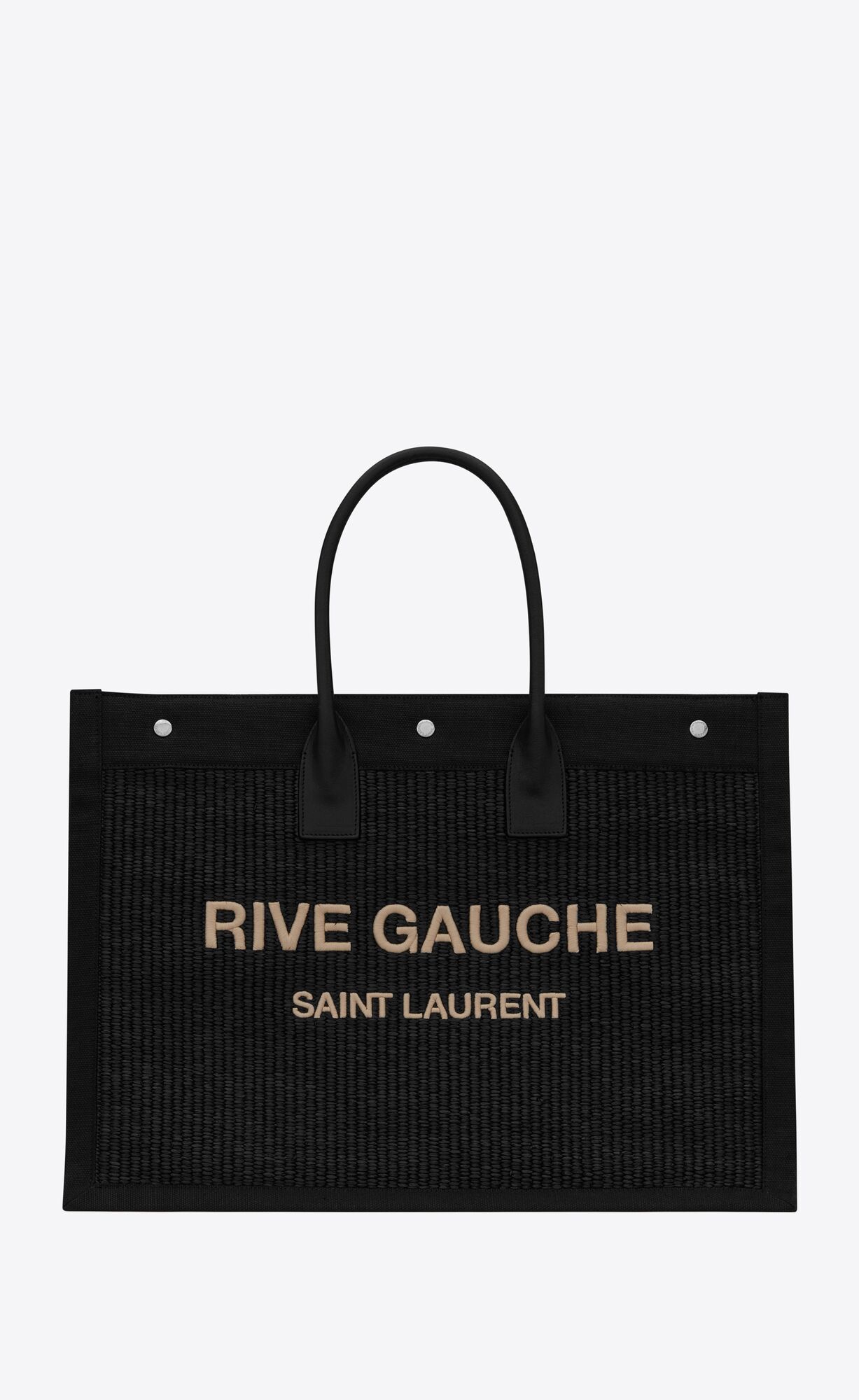 rive gauche large tote bag in embroidered raffia and leather | Saint Laurent Inc. (Global)