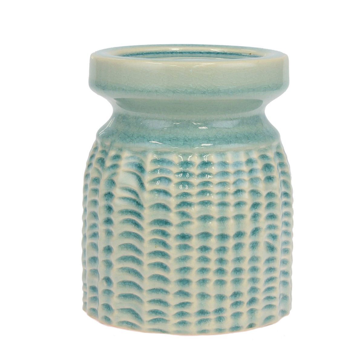 5.6" Decorative Coastal Ceramic Pillar Candle Holder Seafoam Green - Stonebriar Collection | Target