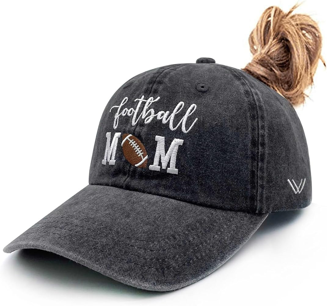 Waldeal Women's Embroidered Football Mom Ponytail Hat Vintage Distressed High Messy Bun Baseball ... | Amazon (US)