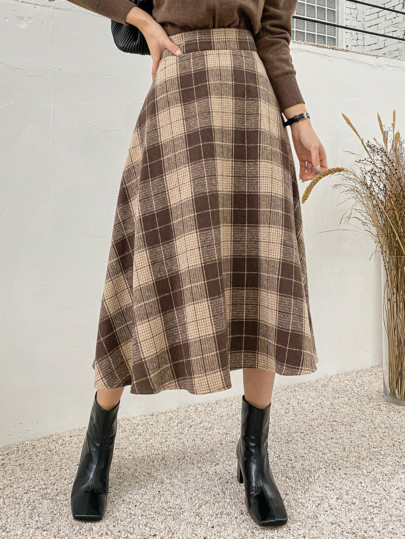 DAZY High Waist Plaid A-Line Skirt | SHEIN