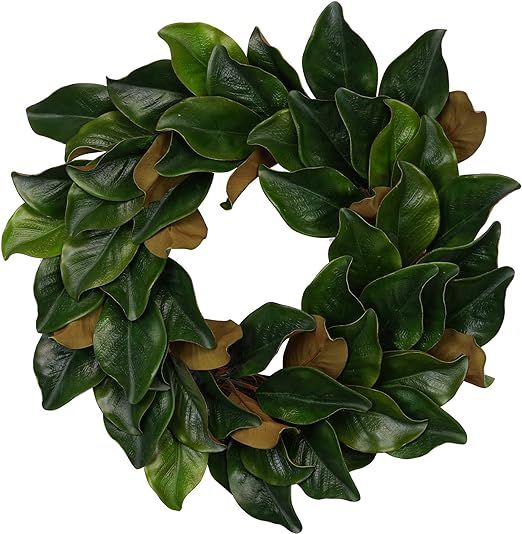 House of Silk Flowers 24" Real Touch Faux Magnolia Leaf Wreath (90 Leaves) | Amazon (US)