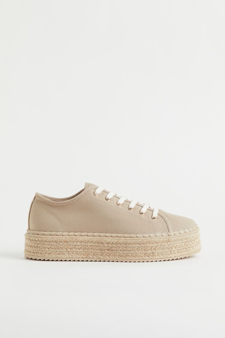 Sneakers in cotton twill with lacing at front and platform soles with braided jute trim. Fabric l... | H&M (US)