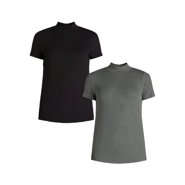 Time and Tru Women's Mock Neck Top with Short Sleeves, 2-Pack, Sizes XS-XXXL | Walmart (US)