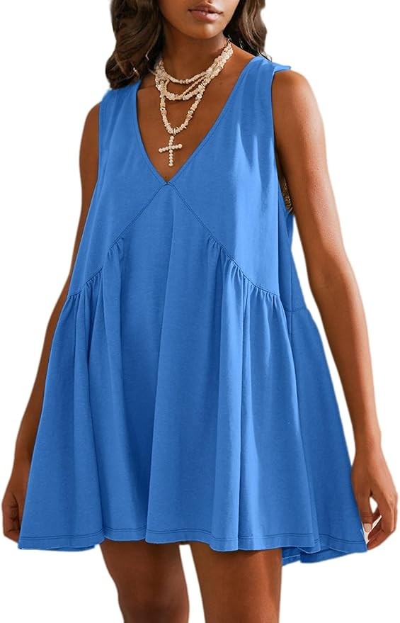 BerryGo Womens Summer Sleeveless Mini Dress Casual V Neck Beach Tank Babydoll Short Sundresses fo... | Amazon (US)