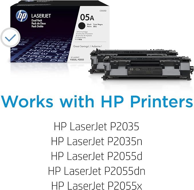 Amazon.com: Original HP 05A Black Toner Cartridges (2-pack) | Works with HP LaserJet P2035, P2055... | Amazon (US)