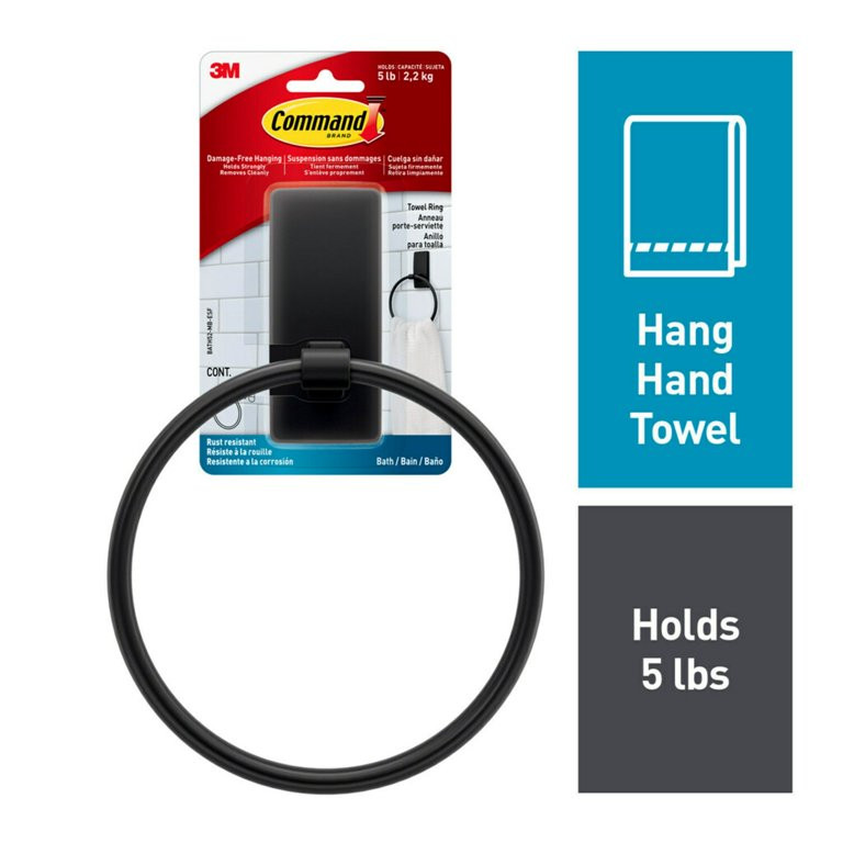 Command Bath Matte Black Towel Ring, 1 Towel Ring, 2 Strips | Walmart (US)