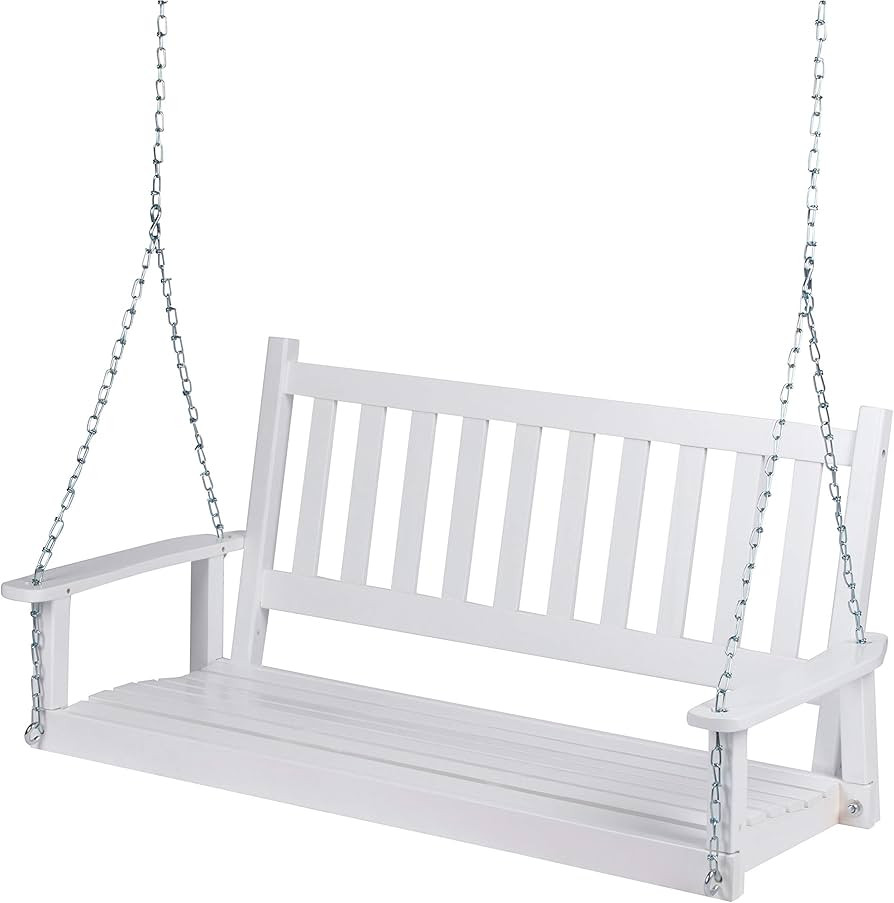Shine Company Maine 54" Outdoor Wood Porch Swing with Chains, Hanging Bench, 4.5 Ft, White | Amazon (US)