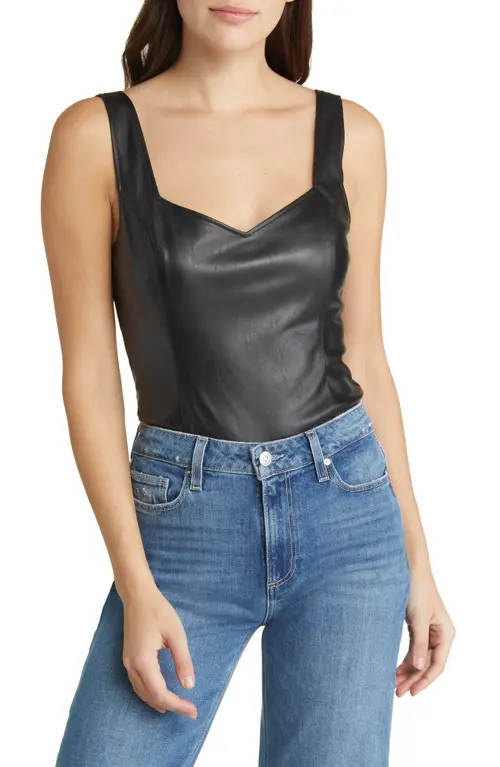 PAIGE Rinna Faux Leather Bodysuit in Black at Nordstrom, Size Medium | Nordstrom