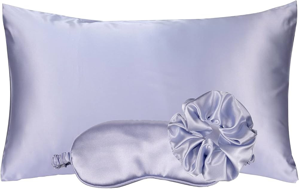 Vegan Silk Sleep Set, Silky Pillowcase with Large Scrunchie and Eye Mask for Hair and Skin, Self ... | Amazon (US)