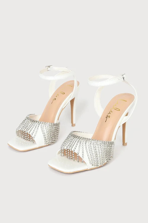 Noorie White Patent Rhinestone Tassel Ankle Strap Heels | Lulus (US)