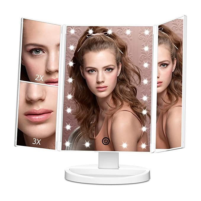 FASCINATE Trifold Vanity Mirror with Lights, Lighted Makeup Mirror 2X/3X Magnification, 21 LED To... | Amazon (US)