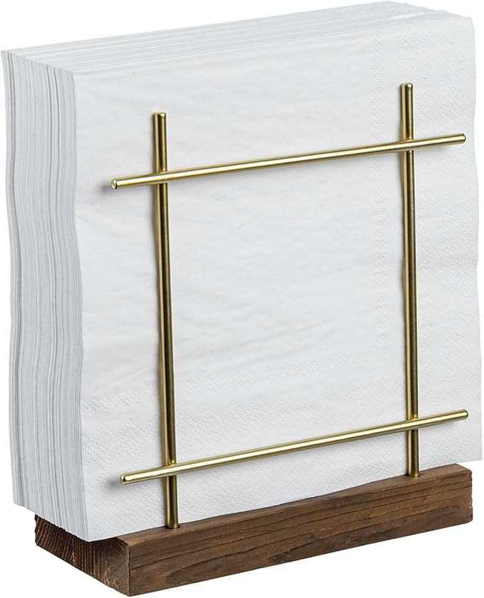 MyGift Napkin Holders for Table & Kitchen, Brass-Tone Wire Metal Napkin Dispenser with Wood Base,... | Amazon (US)