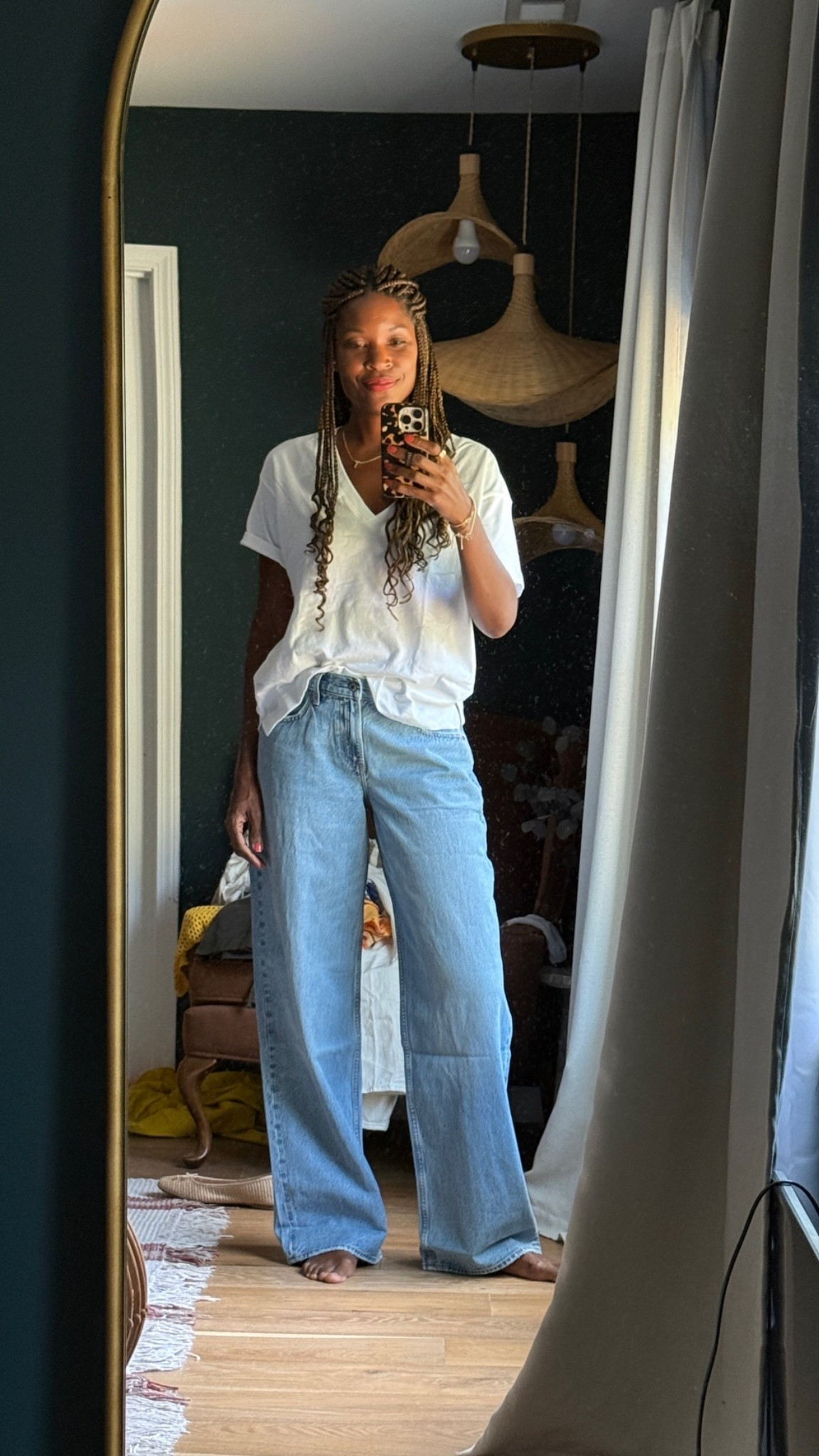 Easy but cute ootd. Baggy low rise (fit like mid rise) jeans and boxy v-neck. Both on sale. Jeans come in long and xlong (I’m wearing x long)

#LTKootd #LTKOver40 #LTKTall