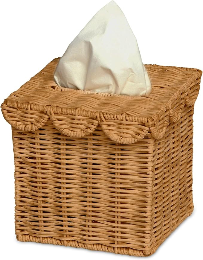 BEBE BASK Handwoven Scalloped Square Tissue Box Cover (4.5 × 4.5 × 5.3 in) – Rattan Tissue Bo... | Amazon (US)