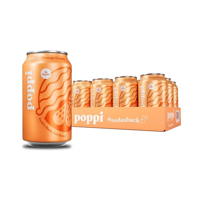 Poppi Prebiotic Soda, Sparkling Water & Fruit Juice, Orange Cream, 12 Oz, 12 Pack | Amazon (US)