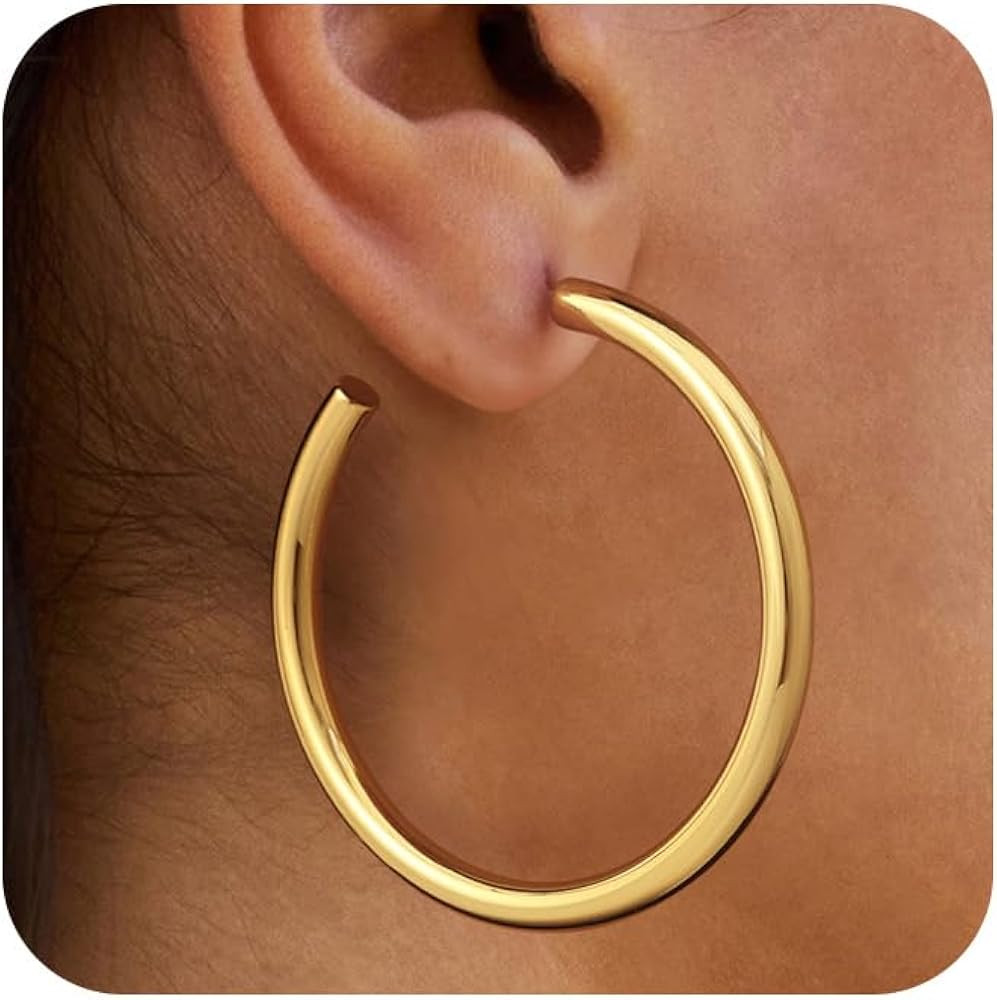 Chunky Gold Hoop Earrings for Women, Lightweight Hollow Tubes | Amazon (US)