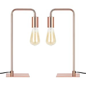 MOOACE Rose Gold Industrial Nightstand Lamps Set of 2, Edison Metal Table Lamp Small Desk Lamp fo... | Amazon (US)