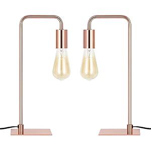 MOOACE Rose Gold Industrial Nightstand Lamps Set of 2, Edison Metal Table Lamp Small Desk Lamp fo... | Amazon (US)