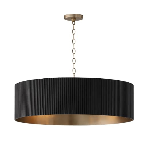 Capital Lighting 450741KR Donovan Mid-Century Modern Artisan Luxe Fluted Mango Wood Drum Chandelier, 4-Light 400 Total Watts, 11" H x 31" W, Black Stain and Matte Brass | Amazon (US)