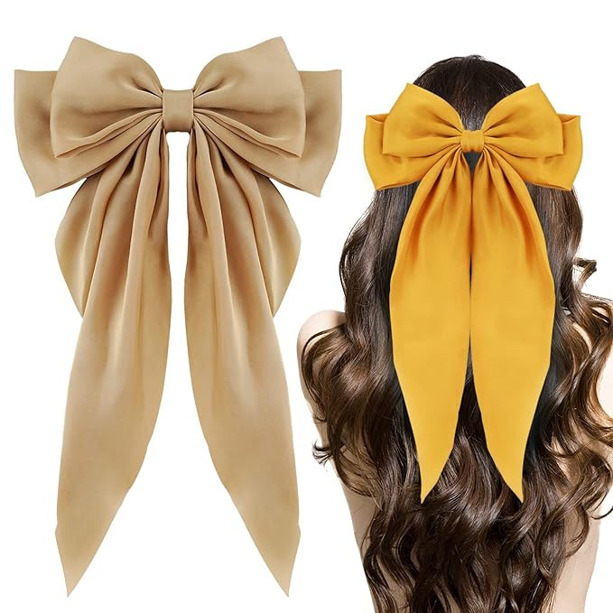 Ambesi Big Bow Hair Clips 2pcs, Long Tail French Satin Silky Bow Hair Barrette for Women Girl, Ch... | Amazon (US)