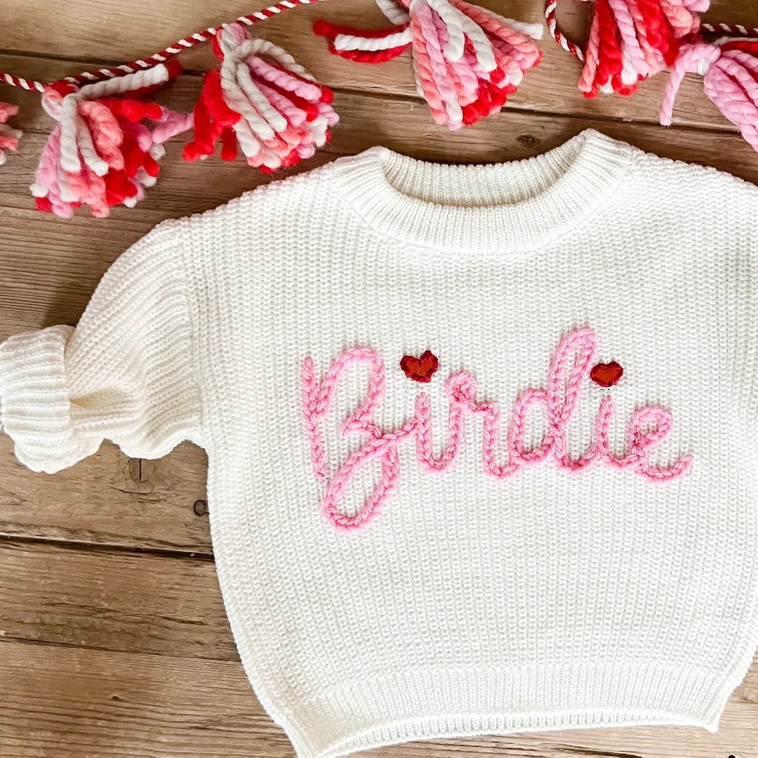 Personalized Hand Embroidered Valentine's Day Baby and Toddler Sweaters - Etsy | Etsy (US)