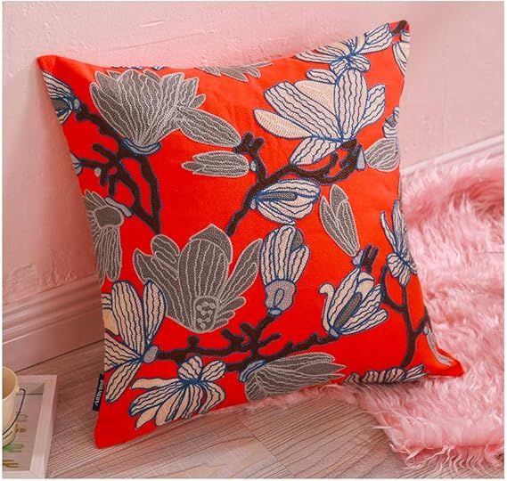 Aitliving Throw Pillow Cover Floral Embroidered Cotton Canvas 1pc Coastal Flowers Decorative Couc... | Amazon (US)
