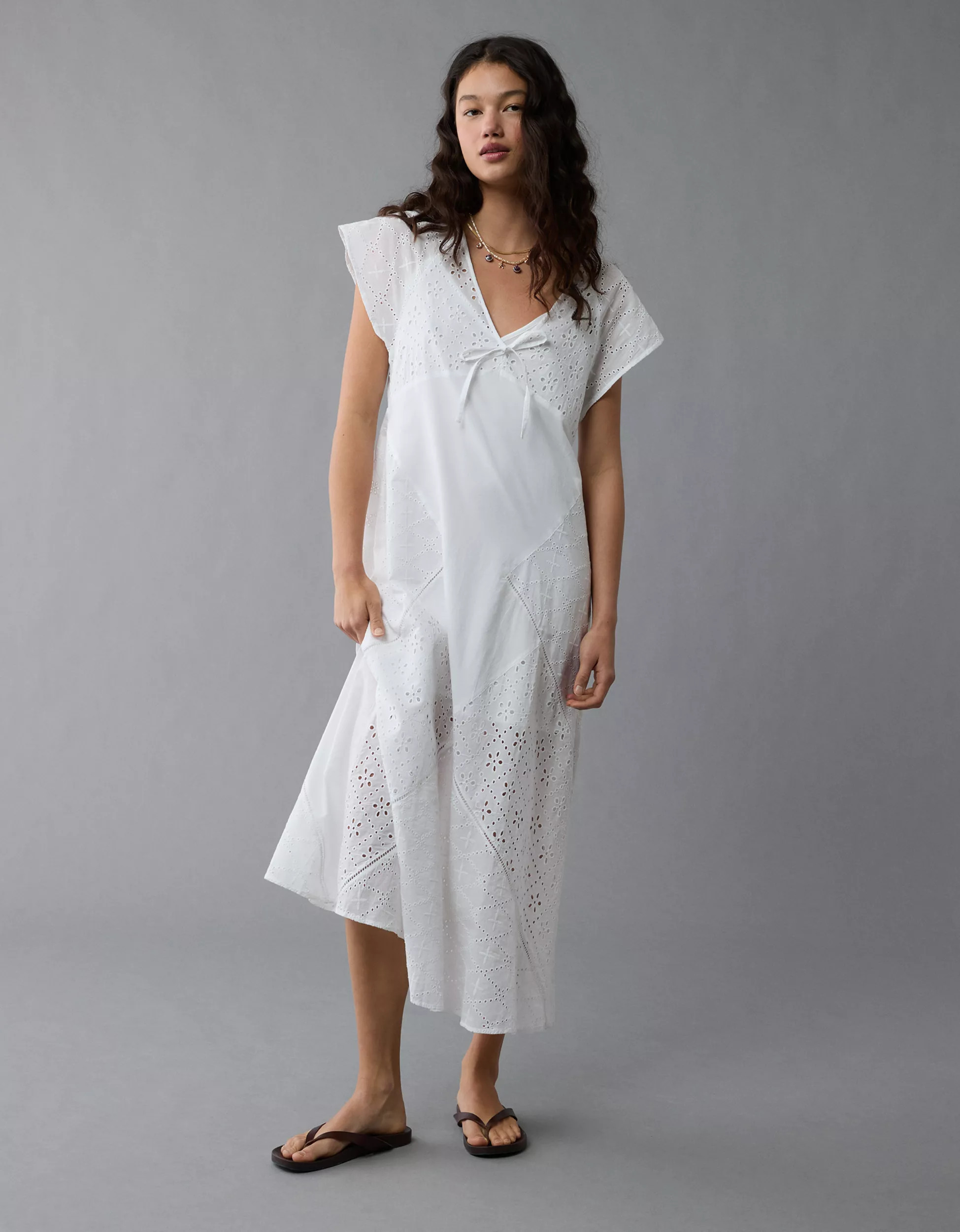 AE Flutter Sleeve Eyelet Maxi Dress | American Eagle Outfitters (US & CA)