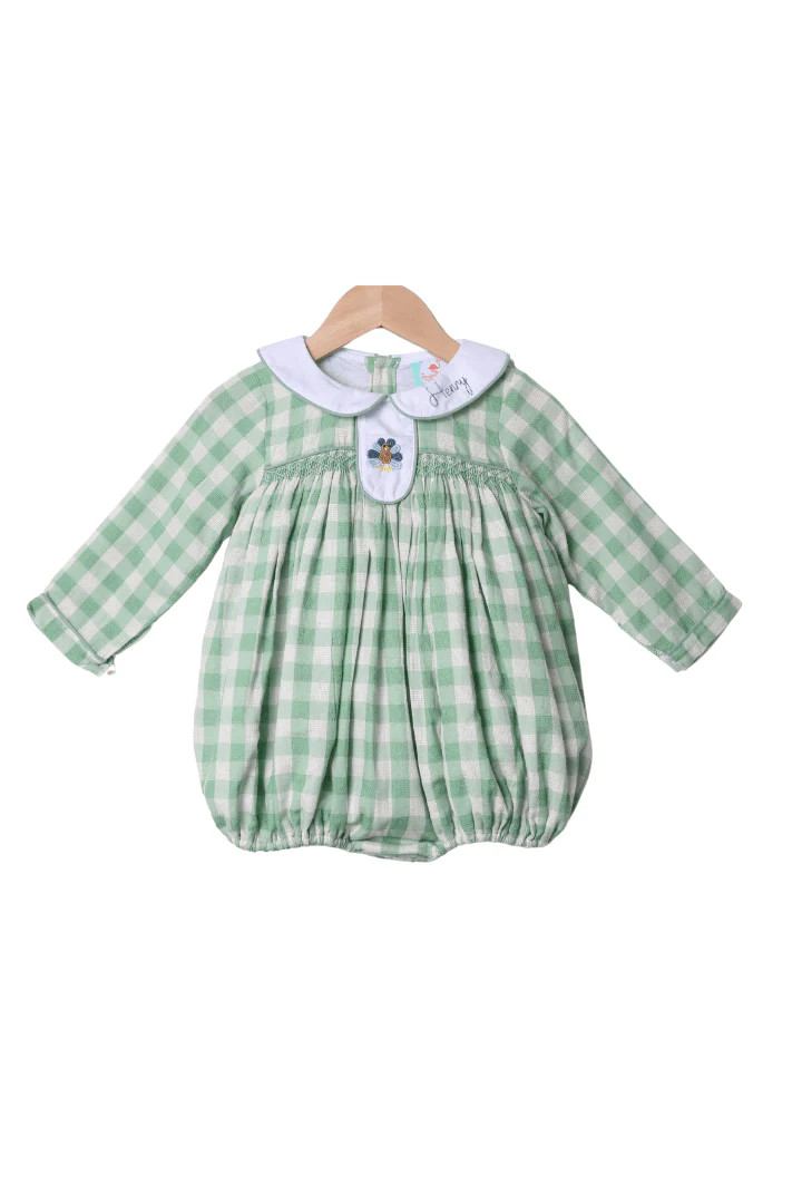 Bullion Turkey Mint Linen Gingham Bubble | The Smocked Flamingo