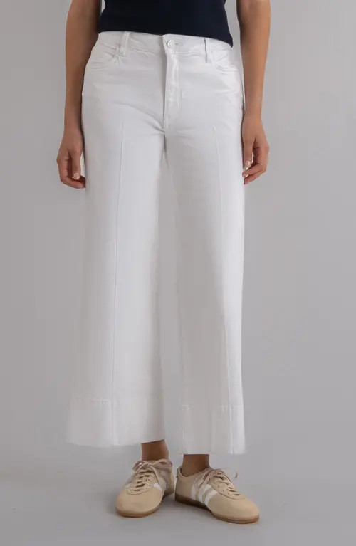 KUT from the Kloth Meg Coated Pintuck High Waist Ankle Wide Leg Jeans in Optic White at Nordstrom, Size 14 | Nordstrom