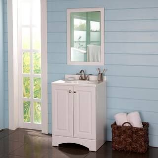 Glacier Bay 25 in. W x 19 in. D x 35 in. H Single Sink Freestanding Bath Vanity in White with Whi... | The Home Depot