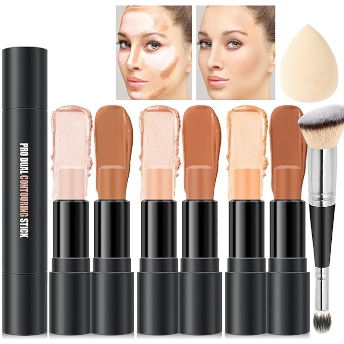 6 Colors Cream Contour Sticks Makeup Kit, Primer Face Highlighter Contouring for Beginners, Highl... | Amazon (US)