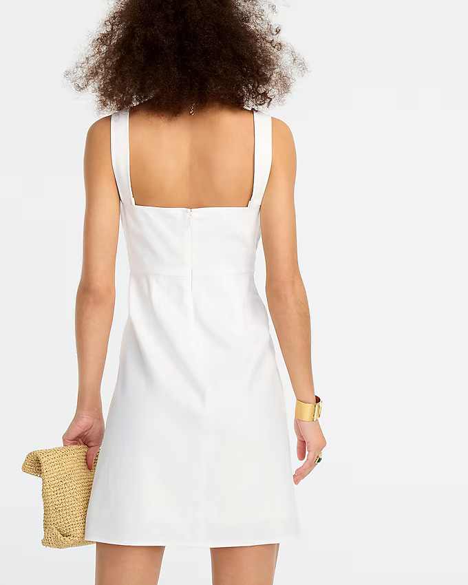 Squareneck A-line dress in stretch linen | J. Crew US