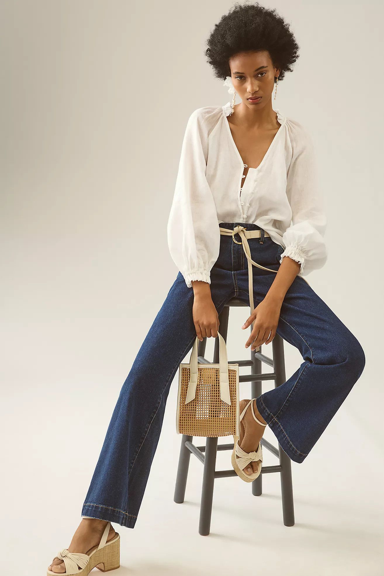 The Audie Linen Puff-Sleeve Blouse | Anthropologie (US)